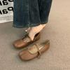 Flat-bottomed gentle evening shoes French cream yellow pig's trotters single shoes women's spring and autumn soft-soled split-toed Mary Jane grandma l