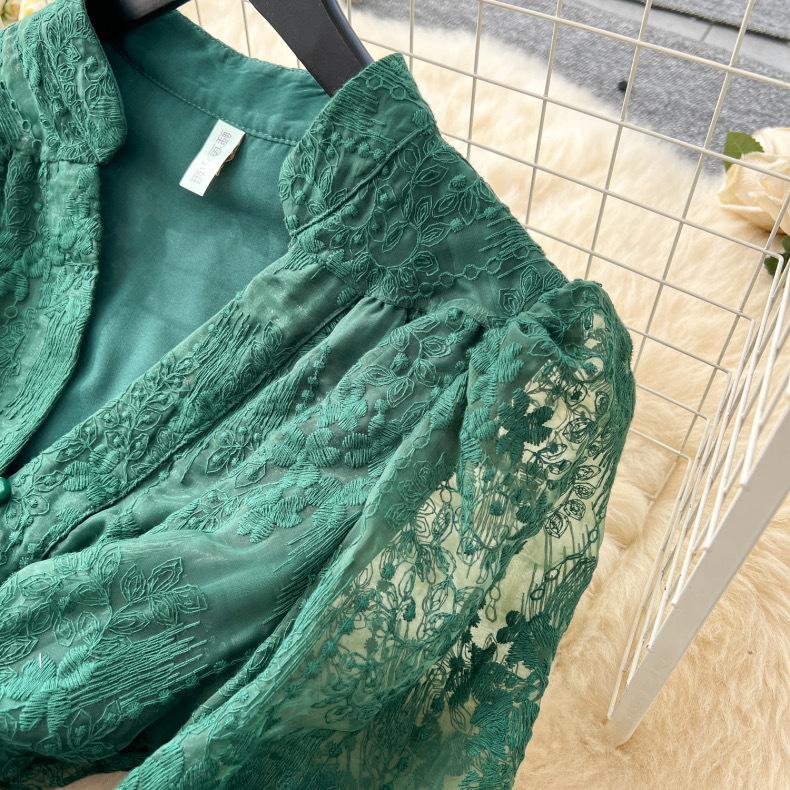 France Vintage Embroidery Formal Dresses Women Summer Autumn Lantern Long Sleeve Lace Pearl Prom Evening Birthday Party Dress