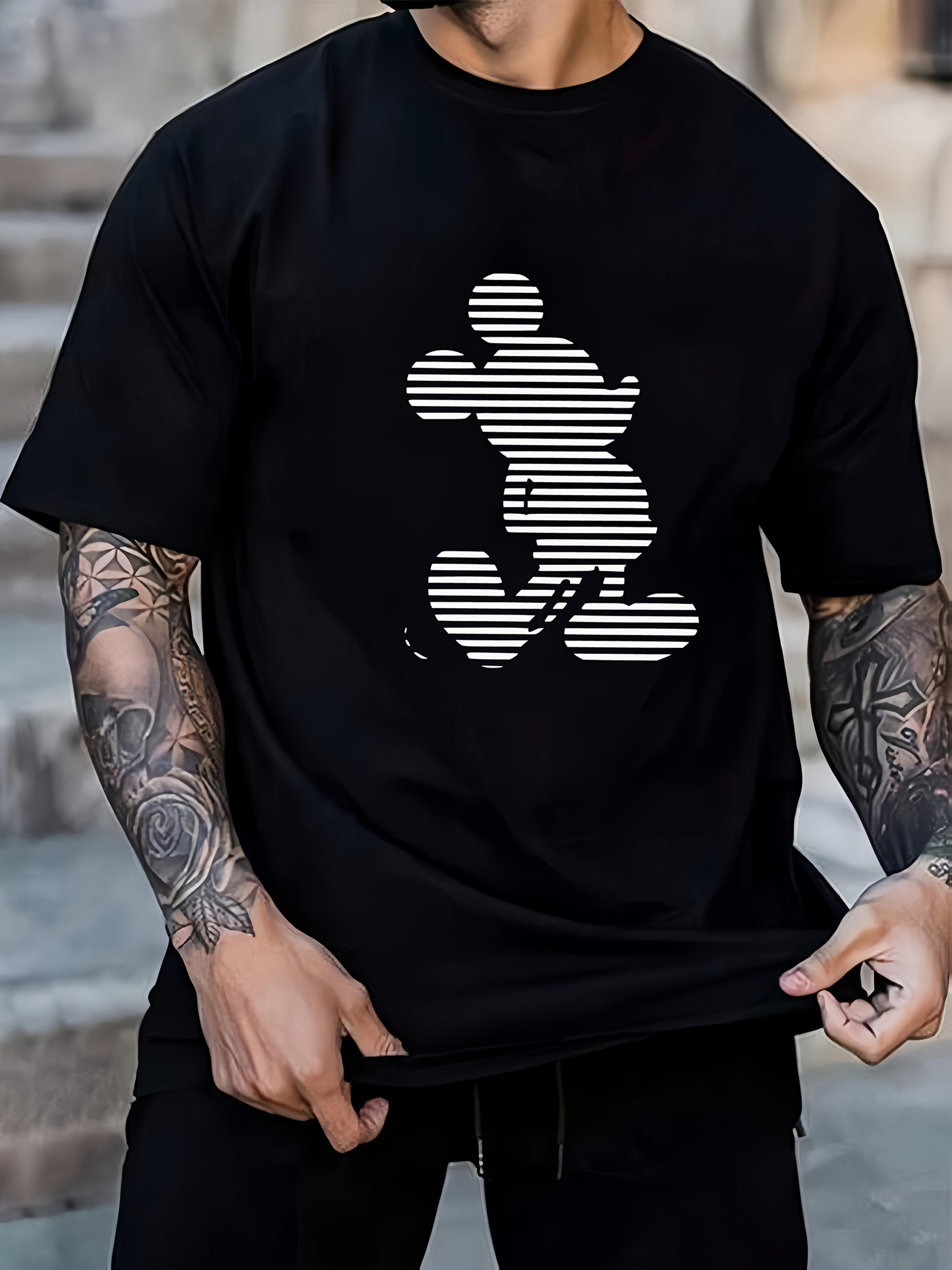 Disney Mickey Mouse T-shirt - Black with White Striped Print S