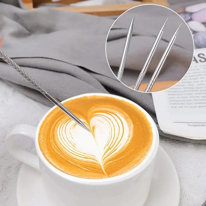 Coffee Art Needles Stainless Steel Cappuccino Latte Espresso Coffee Cafe Mixer Tool Decorating Art Pen Coffee Stick Art Needles