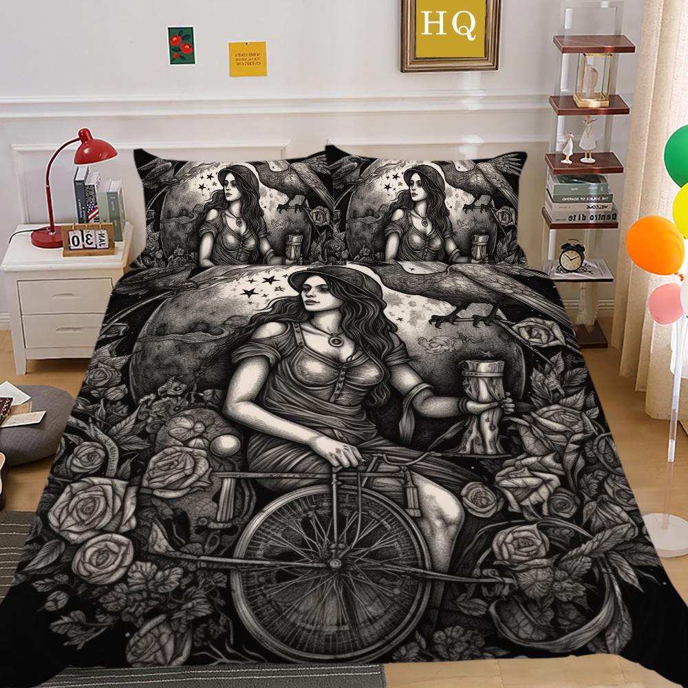 Bedruckter Bettbezug „Beauty Skull“ für Doppelbett, Mikrofaser, für Teenager, coole Mode, hochwertige Heimtextilien