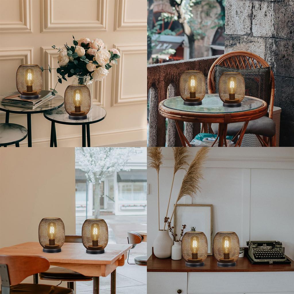 JHY DESIGN Metal Cage LED Lantern, 17cm Tall, Battery Operated, Cordless, Indirect Lighting, Antique Style, Table Lamp, LED Bulb Included, Perfect for