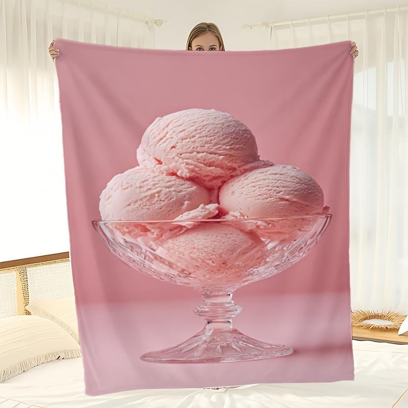 Roze ijsschep thema Flanellen bedrukt deken geschikt voor alle seizoenen geschikt voor woonkamer kantoor bank en reizen
