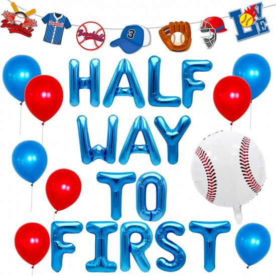 JeVenis Half way to first Baseball Balloons Half way to one Baseball Decoration Half Birthday Decoration Boy 6 months Birthday