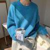 Lake Blue Women's Round Neck Pullover Sweater - Autumn/Winter, Loose Fit, Skin-Brightening, Thick Knit.