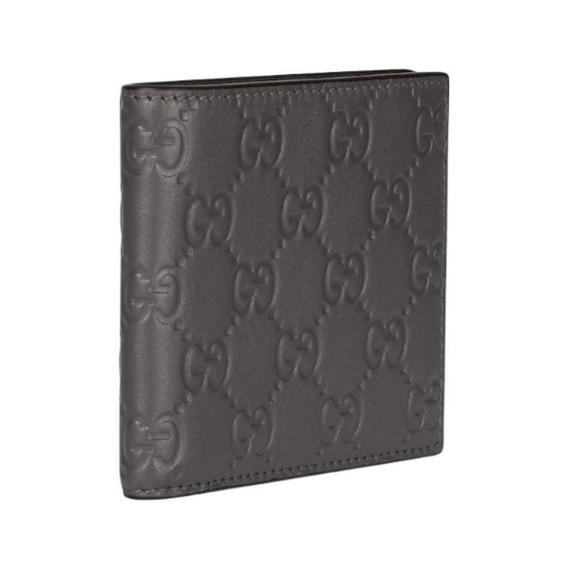 Gucci GG Emblem Double G Letter Embossed GG Printed Embossed Leather Wallet Men's Gray