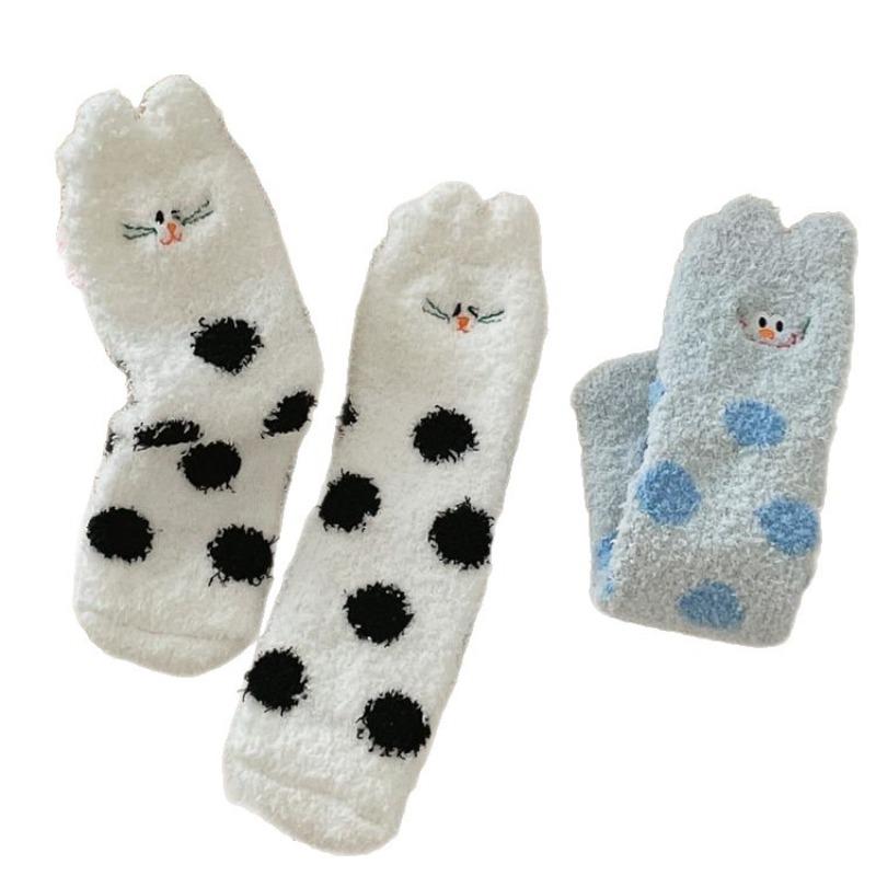 Autumn and Winter Coral Fleece Socks for Women, Half-fleece Home Mid-calf Socks, Thickened Floor Socks, Sleeping Women's Socks
