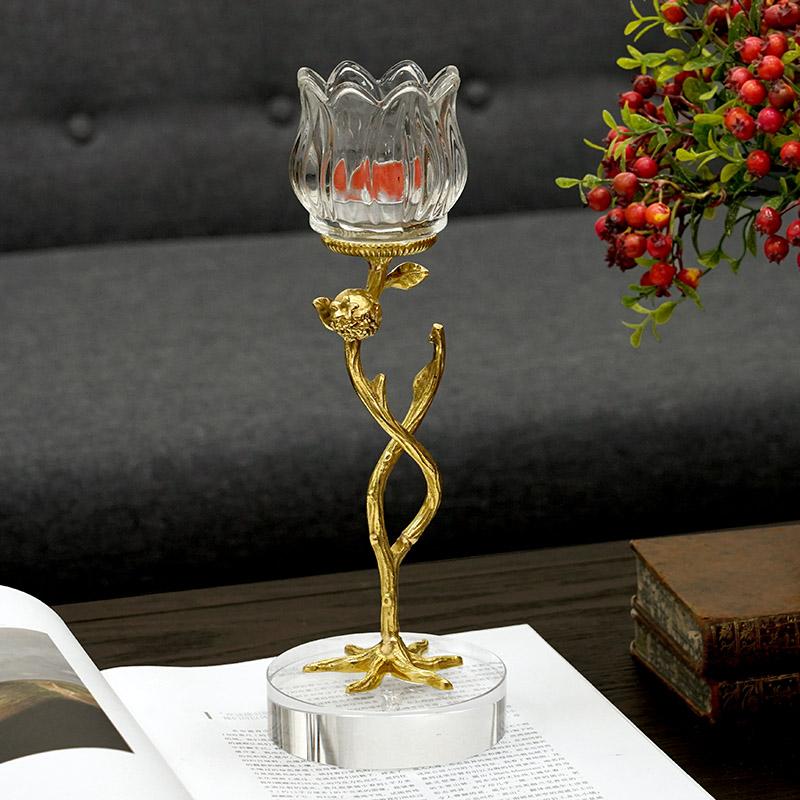 European Style Light Luxury Candle Holder, Crystal Glass, Copper, Marble, Retro, Home, Romantic Dining Table
