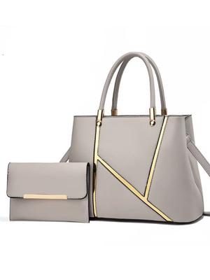 Women 2 Pieces Handbag Set, Fashion Textured Glossy Shoulder Tote Bag, Oblique Span Crossbody Purse for Daily Work
