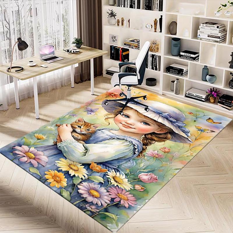 1PC girl flowers Extra Large Non Slip Floor carpet, Office, family, Studio   Large Area Rug Indoor Rugs, Bold Statement Piece