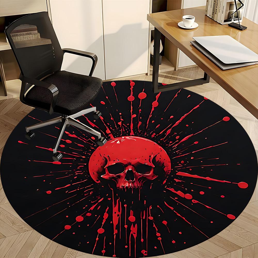 1PC Bloody Skull Office Round Rug, Non slip, Soft and Durable Office Rug for Interior Decoration, Perfect for Office