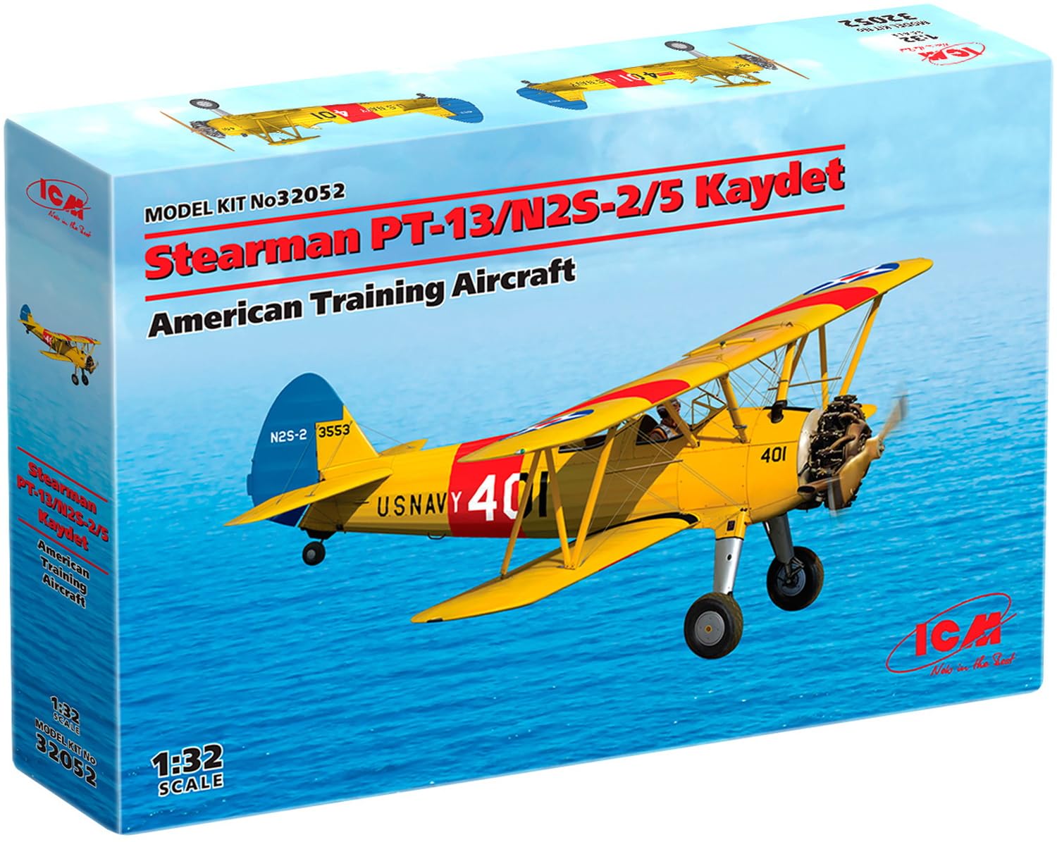 

ICM scale Navy Stearman Kadet plastic model Red 1/32 U.S. PT-13/N2S-2/5 kit, 32043,