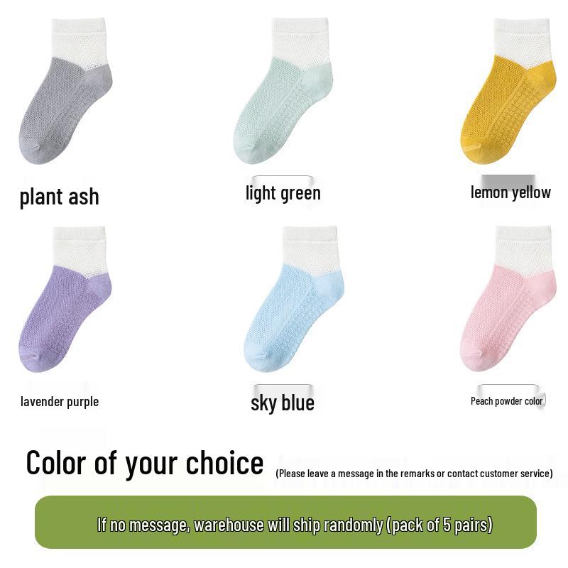 Set of 5 Pairs Girls' Thin Mesh Ankle Socks – Summer Anti-Pilling Cotton, Short Length for Older Kids