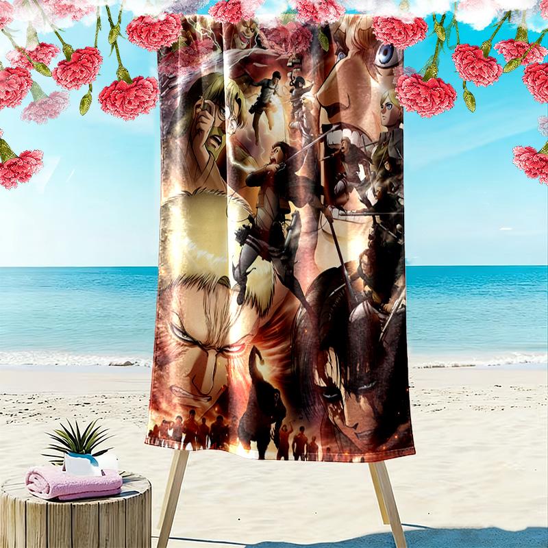 Attack Titan Print Beach Towel, Large Soft Quick Dry Towel for Beach Camping Swimming