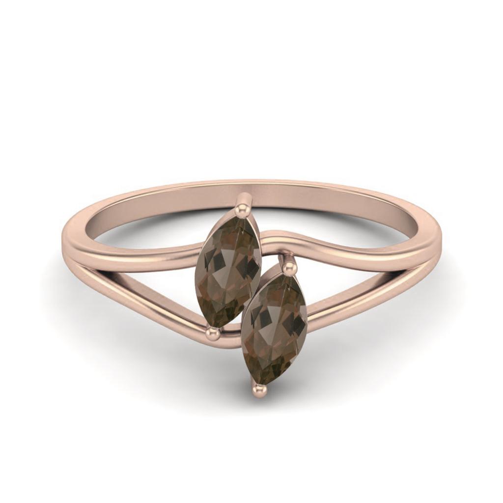 6X3mm Marquise Smoky Quartz 925 Sterling Silver Rose Vermeil Split Shank Women Engagement Ring