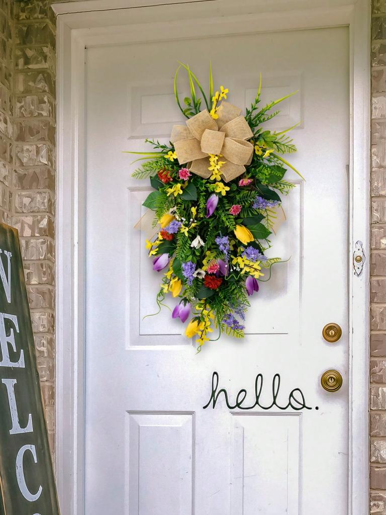 Spring and Summer Wall Courtyard Decoration Supplies Linen Bow Violet Tulip Wreath 1pc