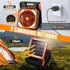 Solar Powered Fan for Camping Portable Rechargeable for Gazebo with LED Light & Timer 4 Speed Cordless Battery Powered for Outdoor Stay Cooling Orange