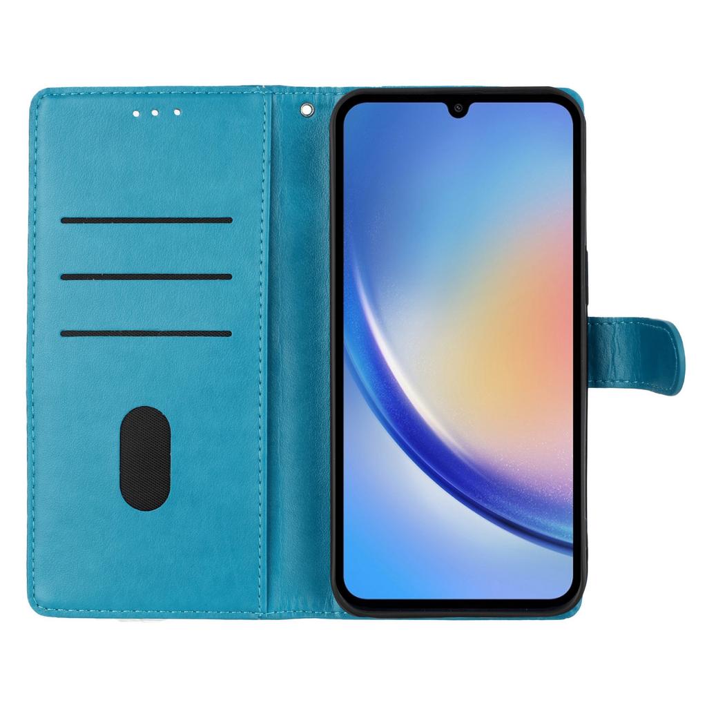 For Samsung Galaxy A07 Lommebok Telefondeksel Sommerfugl Blomster Preg Lær Flipdeksel med Stropp