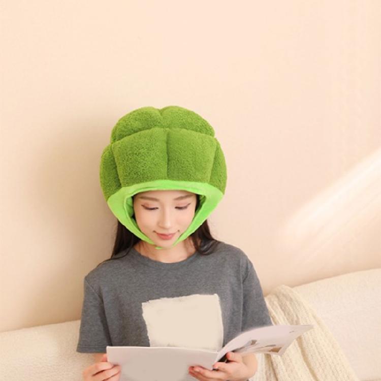 Green Brokkoli Headgear Plush Brokkoli Hat Novel Funny Brokkoli Caps Photography Props Halloween Party Cosplay Costume