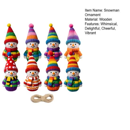 8 Pcs Christmas Snowman Ornaments for Tree Wooden Snowman Wearing Sweater And Hat Christmas Hanging Decorations for Holiday Xmas Party Decor
