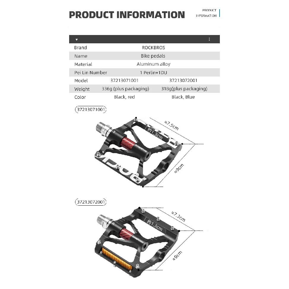 ROCKBROS Bicycle Pedals Alloy Bearings Cycling Pedals Platform Bike Flat Pedal Pedals Reflective Anti-slip MTB Bike Accessories