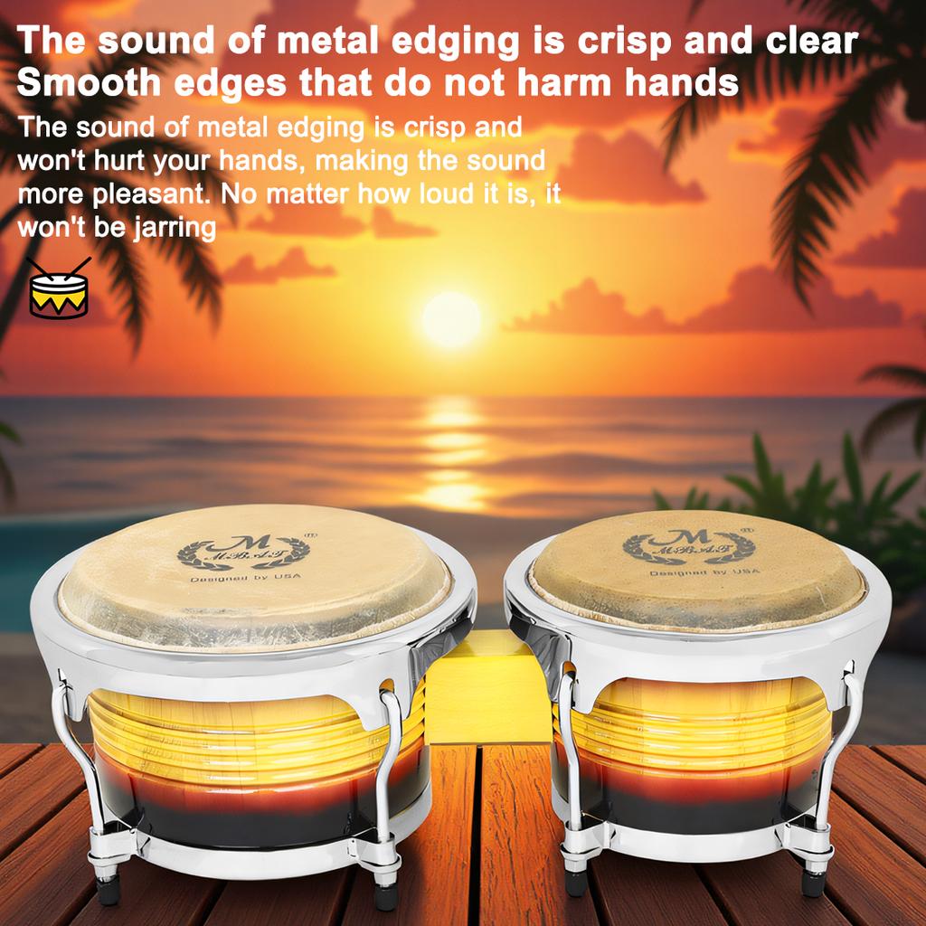 M MBAT 7+9 Inch Bongo Drum Oak+Aluminum Alloy+Buffalo Leather Water Buffalo Leather Drum Safe Suitable Performance With Parts