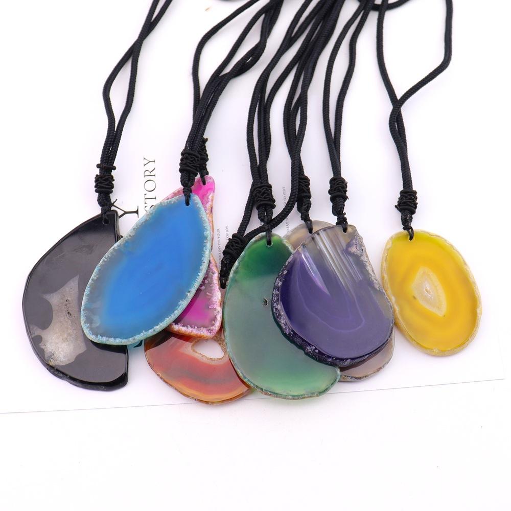 Natural Agate Sheet Rough Stone Pendant Irregular Agate Rough Stone Necklace Pendant Colored Natural Stone Sweater Chain
