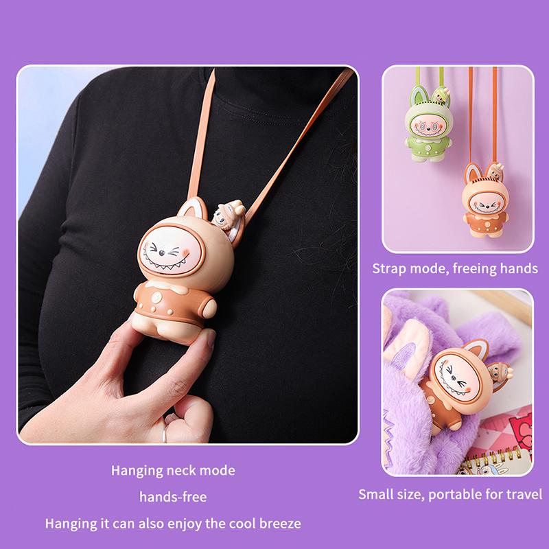 Cute Character Portable Bladeless Neck-Hanging Fan Cartoon Capybara Small Fan Outdoor Usb Charging Fan Students Summer Gifts