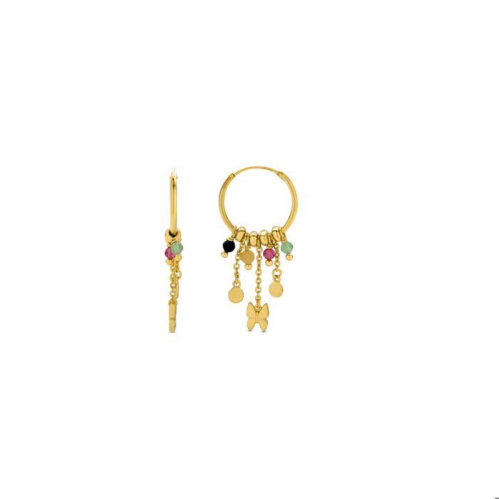 Boucles D'oreilles Luxenter En Argent 925 Avec Cristal Multicolore Et Finition En or Jaune 18 Carats Diamètre 19mm- Papillon