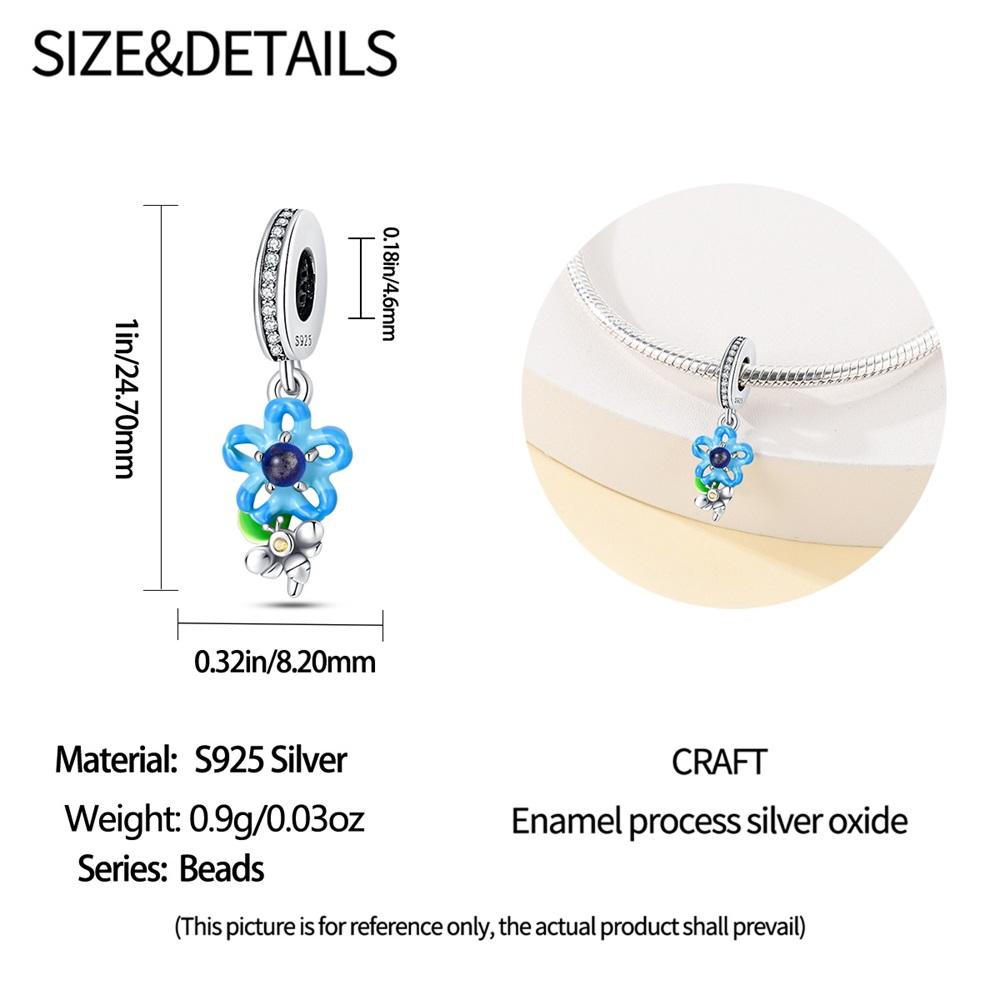 Charms Plata  Blue Flower Beads Fit Original  Bracelets Charms For Women Jewelry Diy Making Gifts