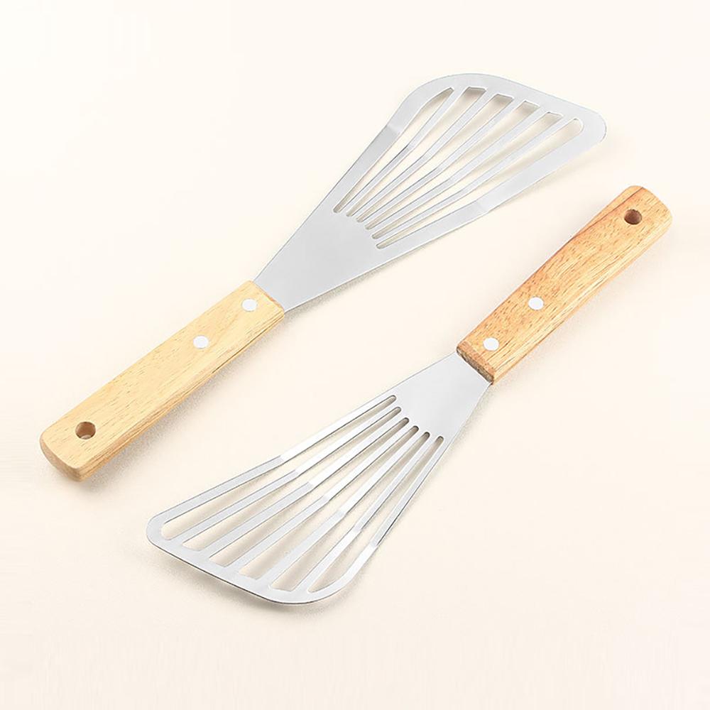 1 Stück Edelstahl Fischbratspatel mit Holzgriff Fächerförmiger Spatel Haushalt Hochtemperatur-Bratspatel
