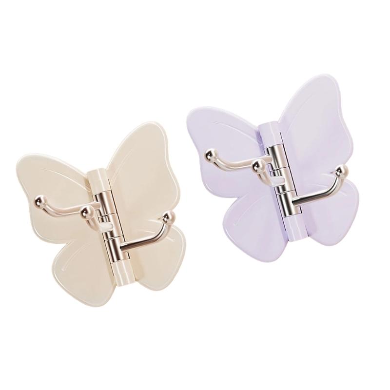 Butterfly Rotating Individual Adhesive Hooks,Butterfly Clasp Bathroom Corner Hook with 3-Hook 270° gyrate,None Drill Wall Mount Storage Hooks for Home