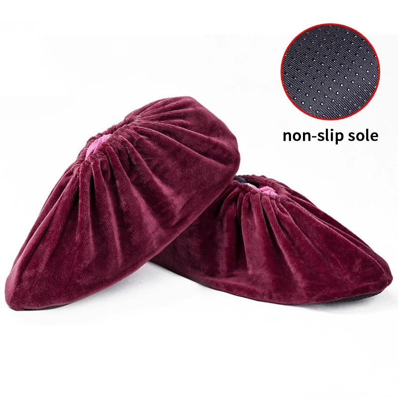1 Pair Thicken Plush Shoe Covers Reusable Anti-slip Soles Durable Wear-resistant Foot Covers For Indoor Outdoor Shoe Covers