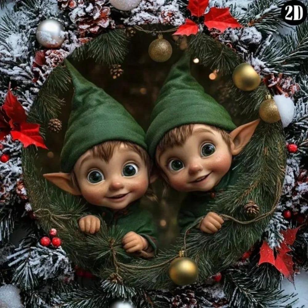 Metal Christmas Wreath Art 2D Elf Wall Decor HD Visuals Holiday