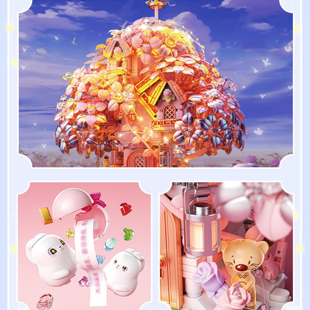 Street View Cherry Blossom Treehouse Building Block Kit DIY Cherry Tree House Model Building Sets With String Lights For Kids Gifts