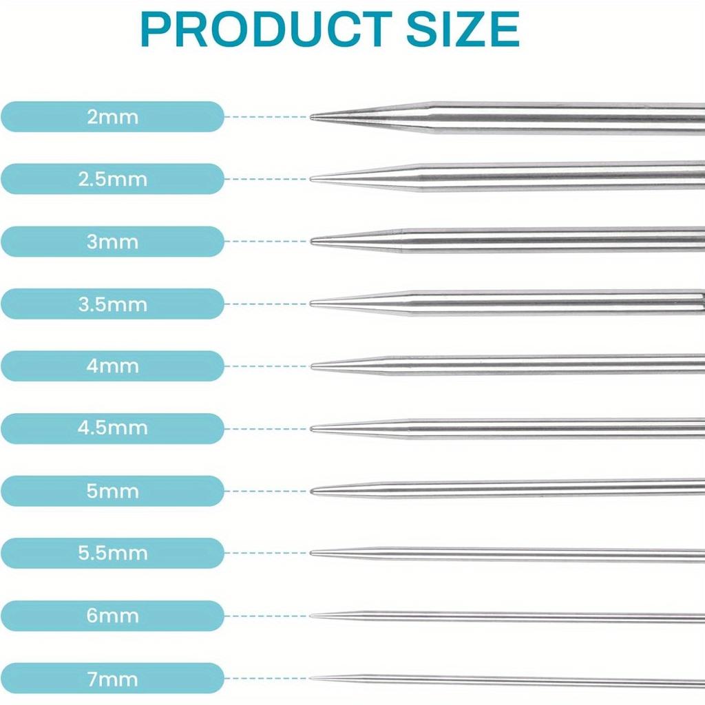 10pcs 40cm Circular Knitting Needles Set Stainless Steel Sock Knitting Needles with Sizes 2-7mm Flexible 2 Ended Circular Needle