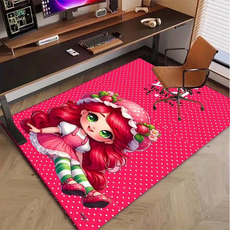 Strawberry Polyester Carpet, Soft Indoor Mat for Office Chair, Living Room, Computer Desk - Decorative Home Office Rug Design