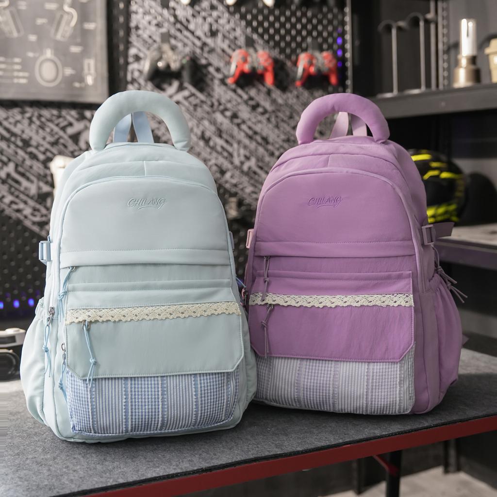 Casual Large Capacity Lightweight Patchwork Backpack for Girls Student School Bag Leisure College Style Double Shoulder Bag