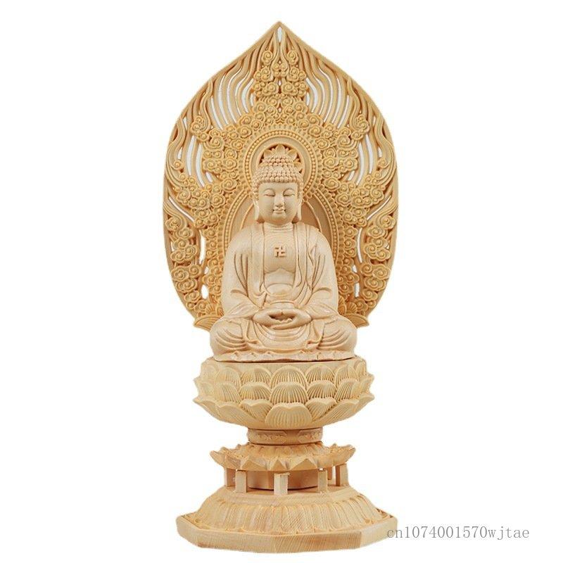 Shakyamuni Buddha Statue for Home and Office Decor, Wood Hand Carving Crafts, Sitting Lotus Sculpture, Fengshui Decoration, 1Pc