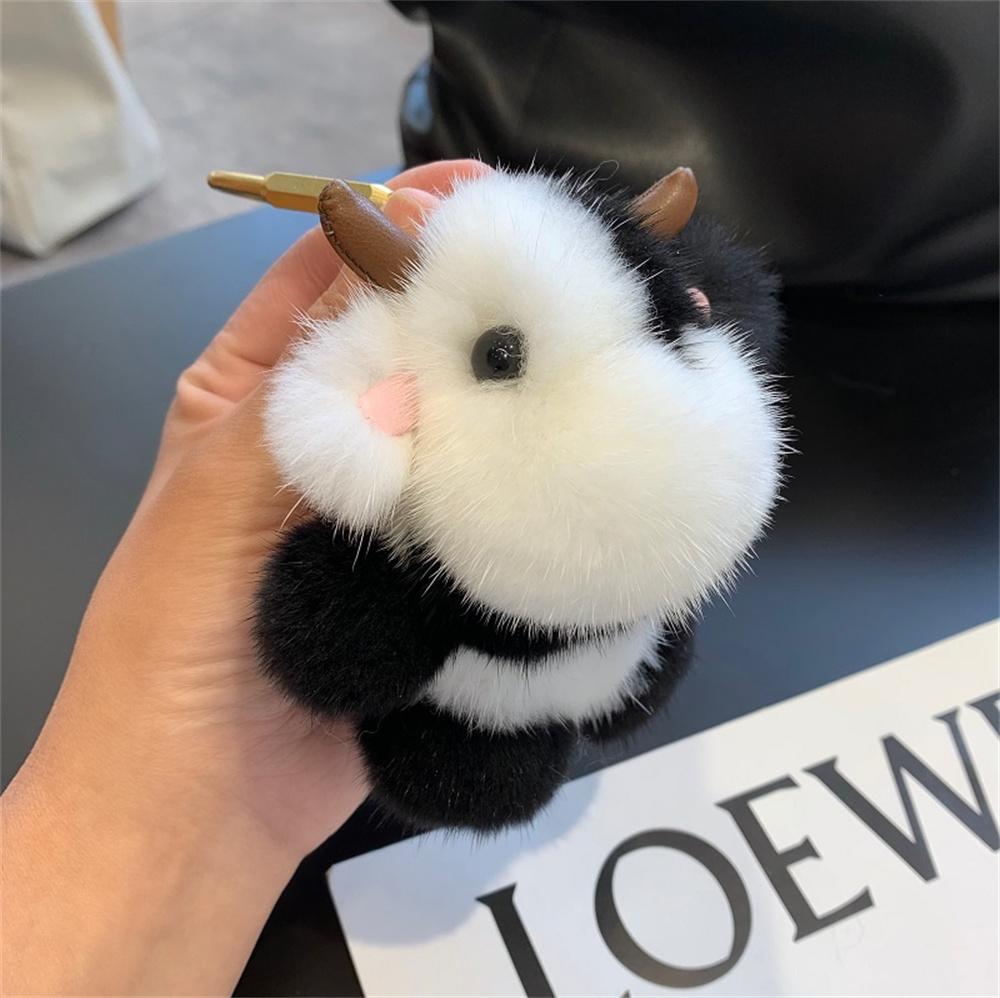 Mink Fur Bear Pendant Keychain For Women Bag Key Chain Pendant Keyrinngs Luxury Decoration Jewelry Bag Hanging Accessories Gifts