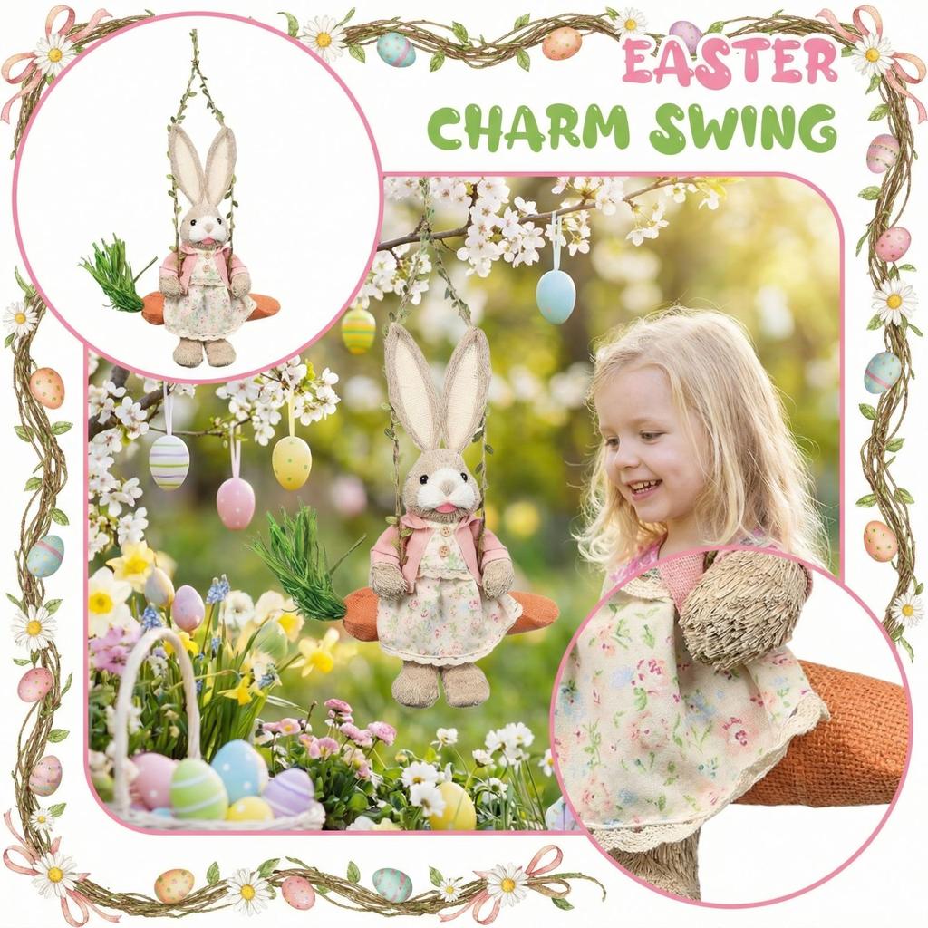Ostern Handgefertigte Strohschaukel Hasen Dekorative Figur