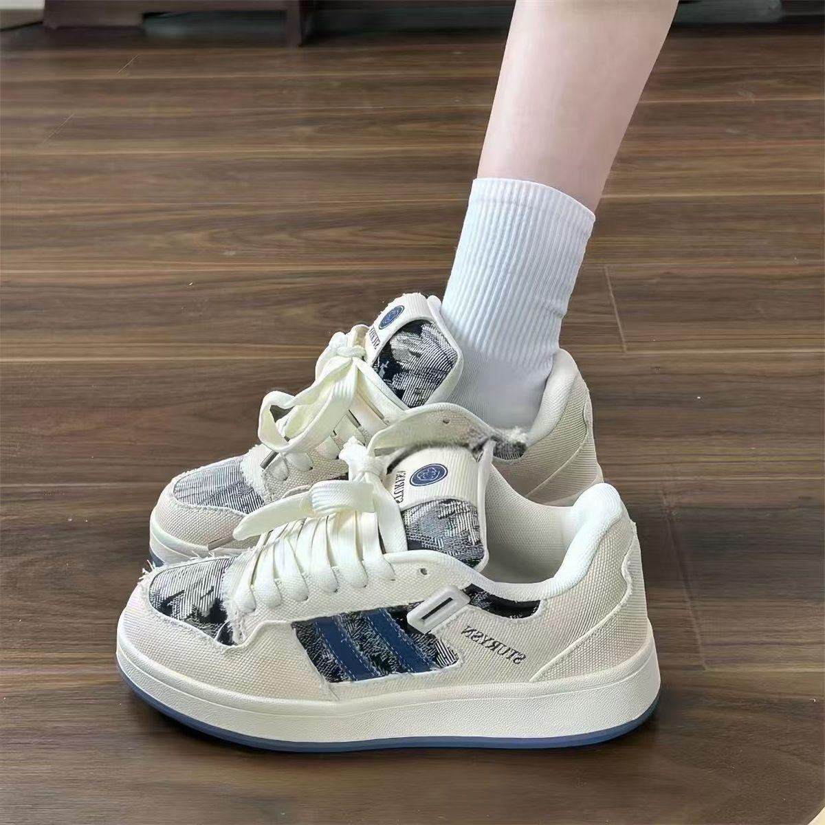 

Classic little white women s shoes canvas shoes niche casual striped board shoes couple bread shoes 40