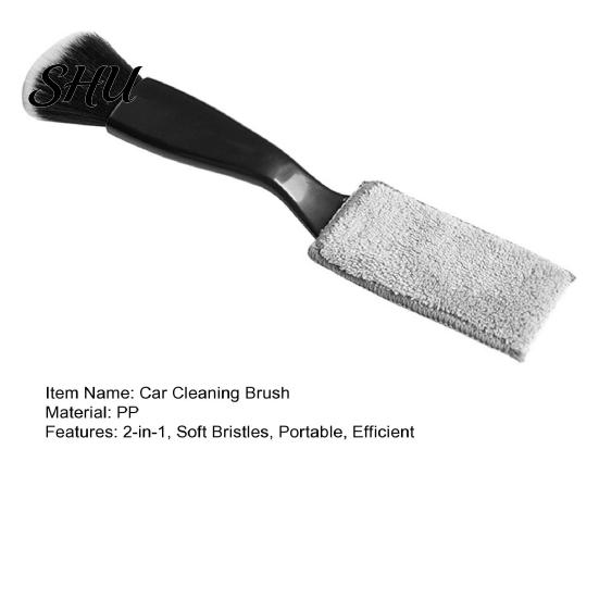 Long-term Use Car Brush Cleaning 2-in-1 Soft Bristles Portable Efficient Good Elasticity Anti-deform Arced Handle Comfortable Grip Bristle