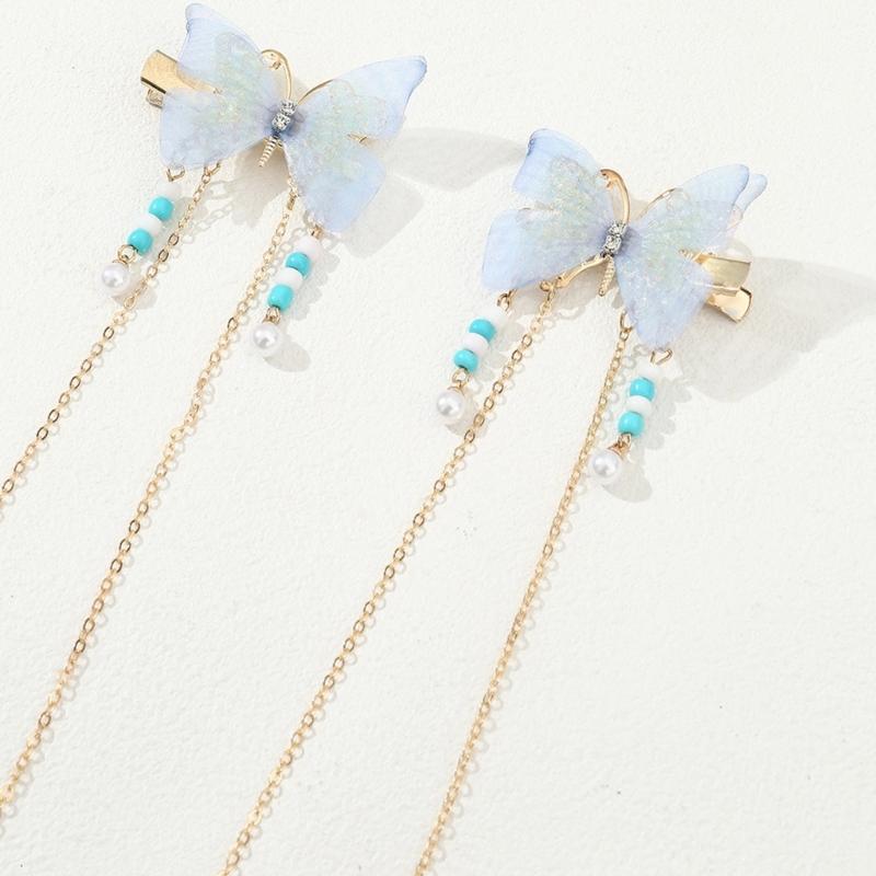 Chinese Hair Clip with Tassels Vintage Butterfly Hair Clip for Spring Summer Hanfu Side Hair Ponytail Hairpins for Teens