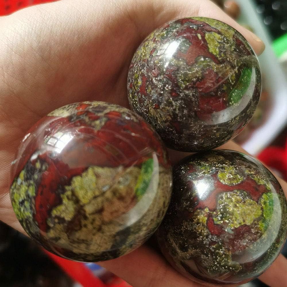 Acxico 1 pcs Natural Dragon Blood Stone orb Crystal Ball Ornament About 5cm (Larger)