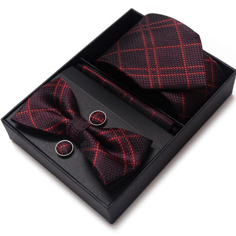 Men'S Business Dress Party Tie Gift Box Fashion Tie Square Scarf Combination Set Tie Bow Tie Set