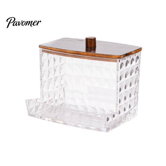 Jewelry Storage Box with Bamboo Lid Dustproof Moisture Resistant Clear Transparent Acrylic Case Container Cotton Swabs Dental Floss Organizer