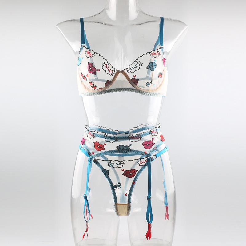 New sex underwear perspective three-point seduction suit, garters, sexy bikini bright pattern