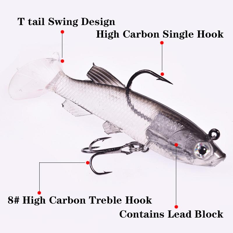 5Pcs/box Fishing Lure 9.3g/10cm Jig Metal Head Soft Bait Swimbaits Fish Jumping Dark Sleeper Jig Fishing Lures Paddle Tail Pike