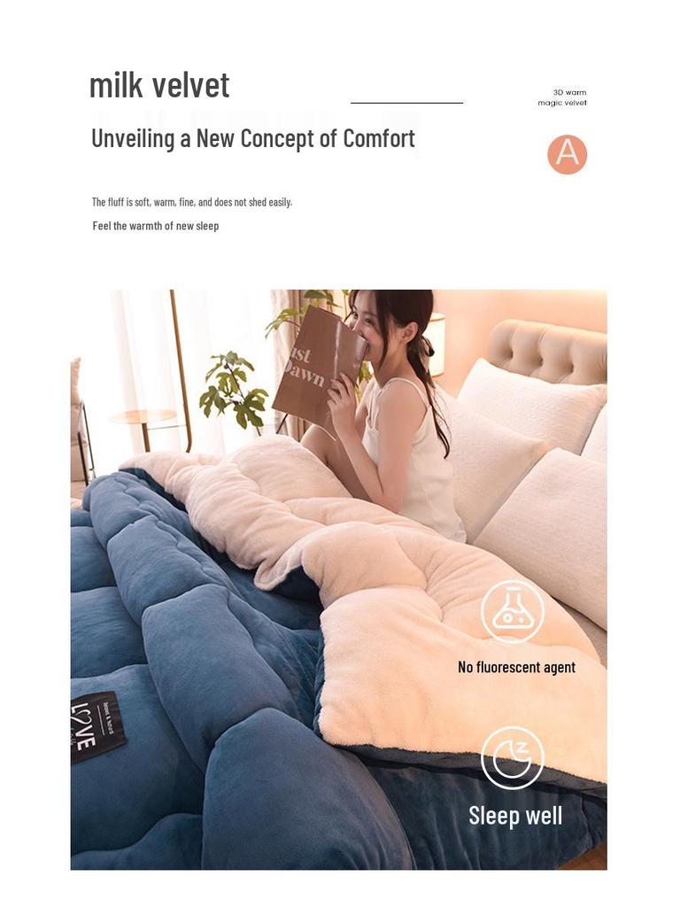 Doppelseitige Samt- und Flanell-Lammwoll-Steppdecke für Herbst und Winter